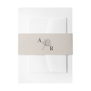 Simple Floral Monogram Wedding Initials Taupe Invitation Belly Band
