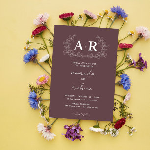 Simple Floral Monogram Wedding Invitation