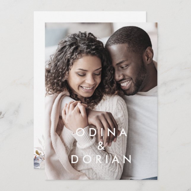 Simple Floral Mountain Photo Wedding Invitation (Front/Back)