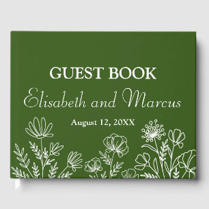Simple floral olive green guest book