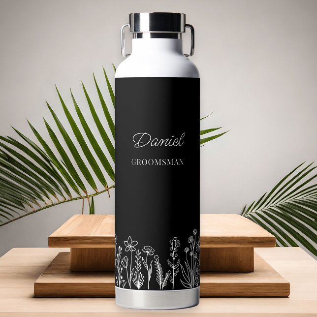 Simple Floral Outline Any Colour Wedding Party Gif Water Bottle (Water bottle gifts .. personalize for everyone in the wedding party and change to any color)