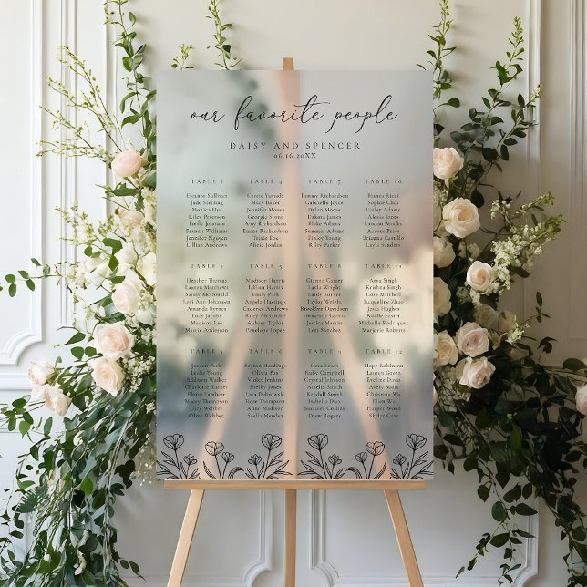 Simple Floral Outline Frosted Seating Acrylic Sign (Creator Uploaded)