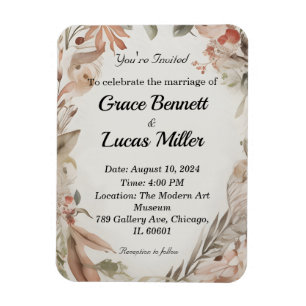 Simple floral painted soft wedding invitation magnet