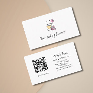 Simple Floral Pastry Chef Cake Mixer QR code Business Card