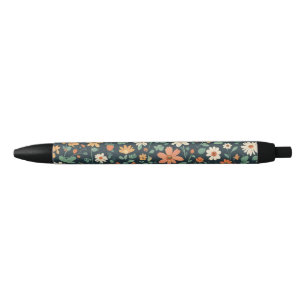 Simple floral pattern black ink pen