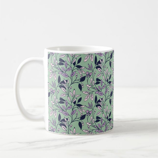Simple Floral Pattern with Gentle Green Background Coffee Mug (Left)