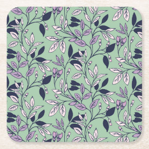 Simple Floral Pattern with Gentle Green Background Square Paper Coaster