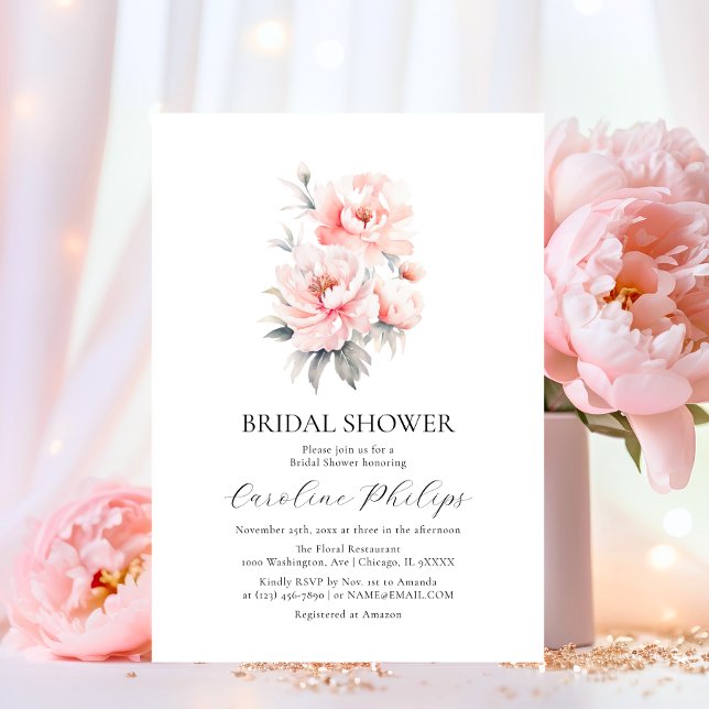 Simple Floral Peonies Blush Pink BRIDAL SHOWER Invitation (Simple Floral Peonies Blush Pink BRIDAL SHOWER Invitation)