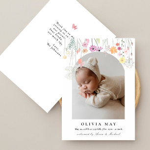 Simple Floral Photo Arch New Baby Thank You Card