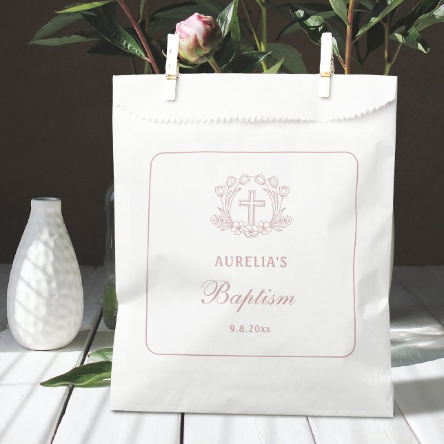 Simple Floral Pink Cross Baptism Favour Bags (Creator Uploaded)