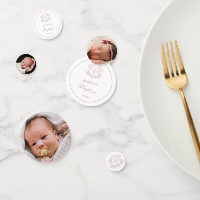Simple Floral Pink Cross Baptism Table Confetti (Group)
