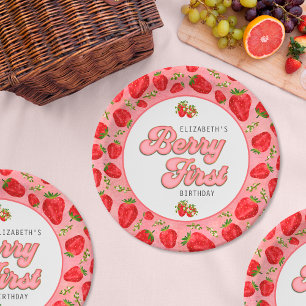 Simple Floral Red Strawberry Pattern Berry First Paper Plate