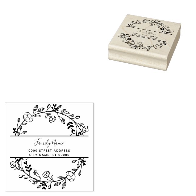 Simple Floral Return Address Rubber Stamp (Stamped)