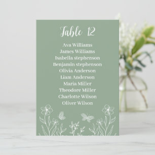 Simple floral sage green seating chart card