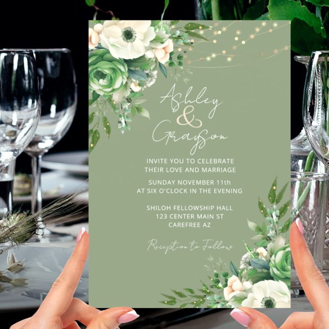 Simple Floral Sage Green Wedding Invitation (Creator Uploaded)