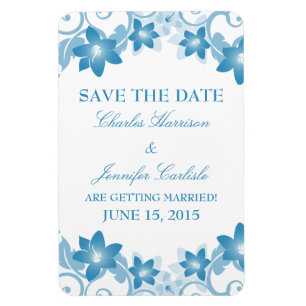 Simple Floral Save the Date Magnet, Blue Magnet