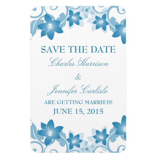 Simple Floral Save the Date Magnet, Blue Magnet (Vertical)