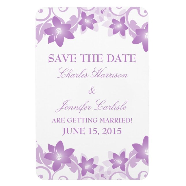 Simple Floral Save the Date Magnet, Purple Magnet (Vertical)