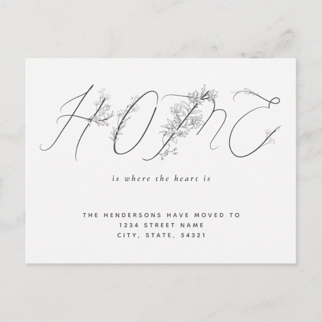 Simple Floral Script New Home Moving Announcement Postcard (Front)