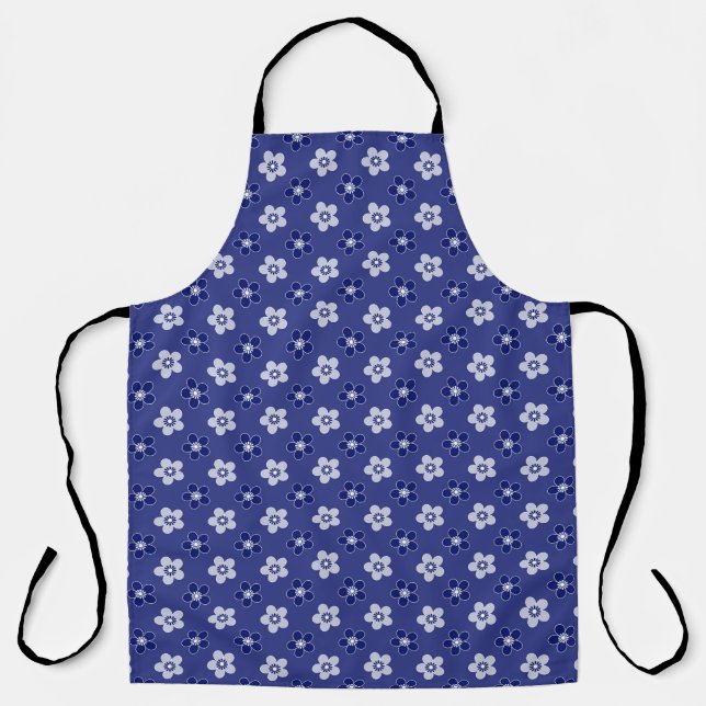 simple floral solid blue pattern retro small flowe apron (Front)