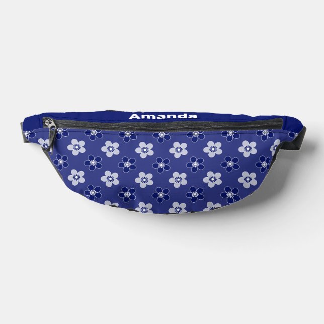 simple floral solid blue pattern retro small flowe bum bags (Lay Down)