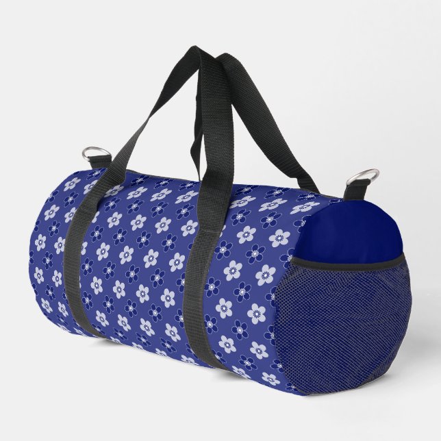 simple floral solid blue pattern retro small flowe duffle bag (Right Corner)