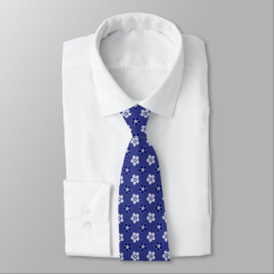 simple floral solid blue pattern retro small flowe tie