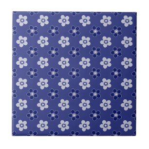 simple floral solid blue pattern retro small flowe tile