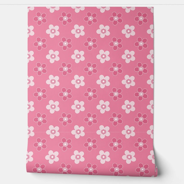  simple floral solid pink pattern retro small flow wallpaper (Unrolling)