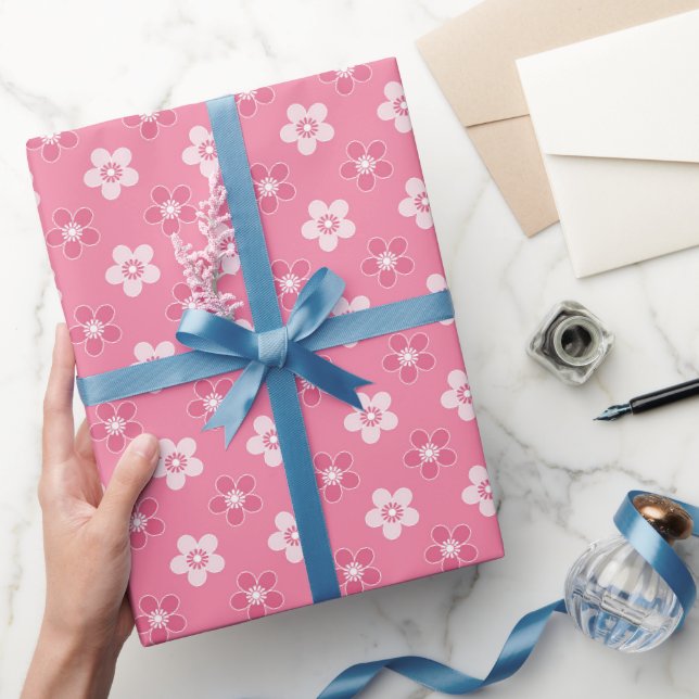  simple floral solid pink pattern retro small flow wrapping paper (Gifting)
