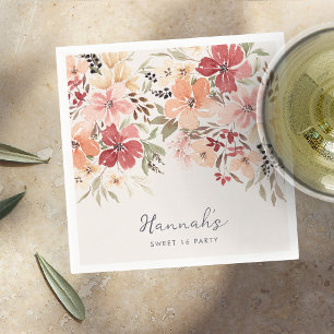Simple Floral Sweet 16 Birthday Napkin