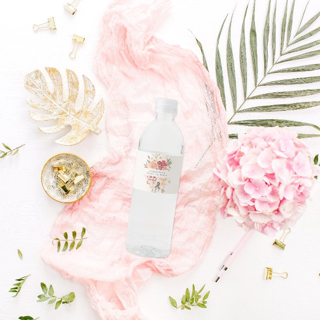 Simple Floral Sweet 16 Birthday Water Bottle Label (Creator Uploaded)