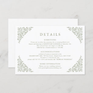 Simple Floral Timeless Sage Green Wedding Details  Enclosure Card
