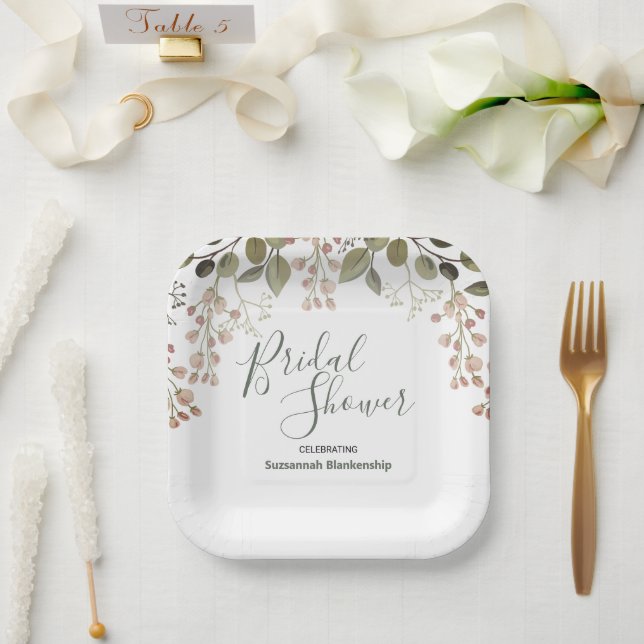 Simple Floral Top Border Bridal Shower Template Paper Plate (Wedding)