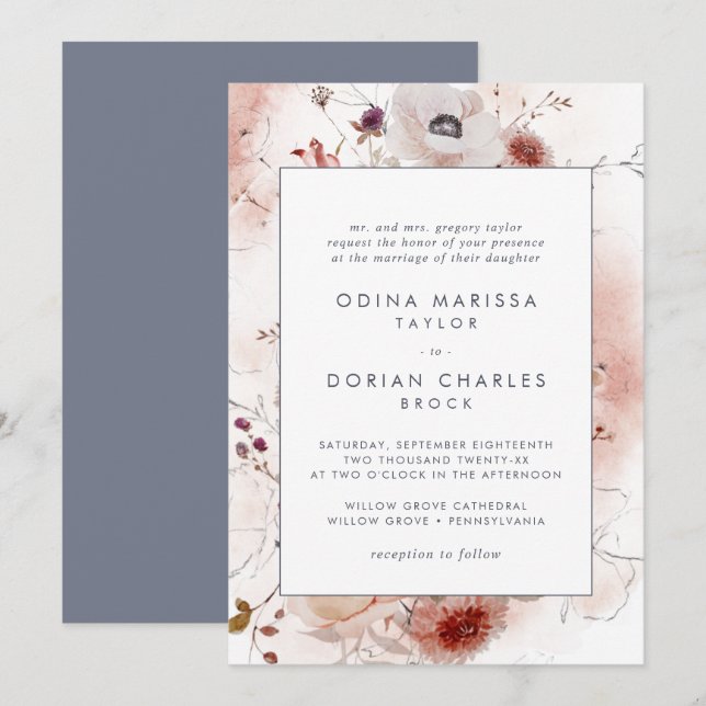 Simple Floral Traditional Wedding Invitation (Front/Back)
