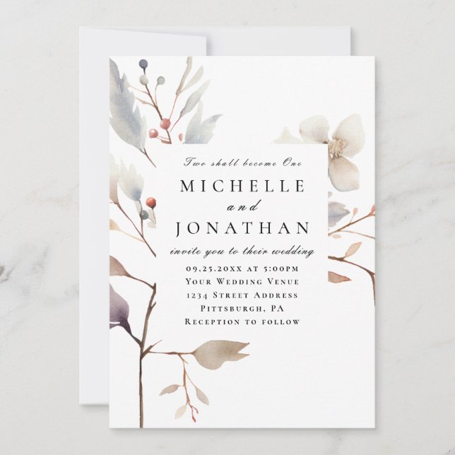 Simple Floral Two Become One Christian Wedding Invitation (Front)