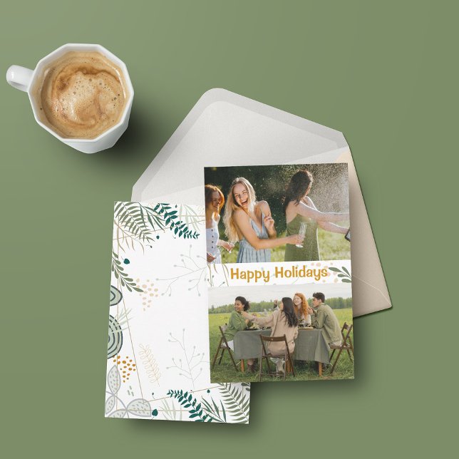 Simple Floral Two Photo Holiday Card (Creator Uploaded)