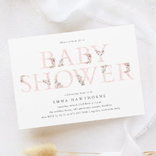 Simple Floral Typography Pink Baby Shower Invitation