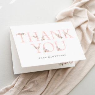 Simple Floral Typography Pink Baby Shower Thank You Card