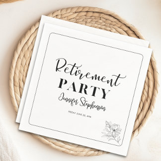Simple Floral Typography Retirement Party Napkin
