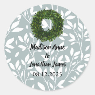 Simple Floral Vine Leaves Country Wedding Classic Round Sticker