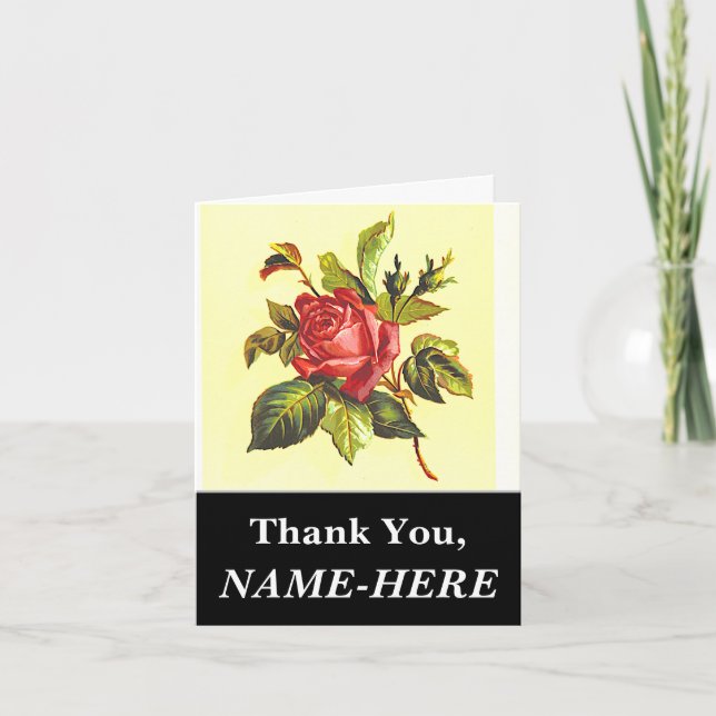 Simple, Floral, Vintage-Style "Thank You" Card (Front)