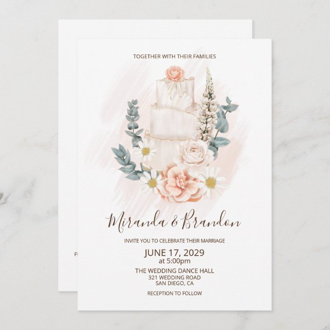 Simple Floral Watercolor Boho Wedding Invitation (Front/Back)