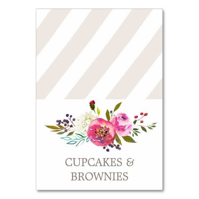 Simple Floral Watercolor Bouquet Food Tent Cards (Front)
