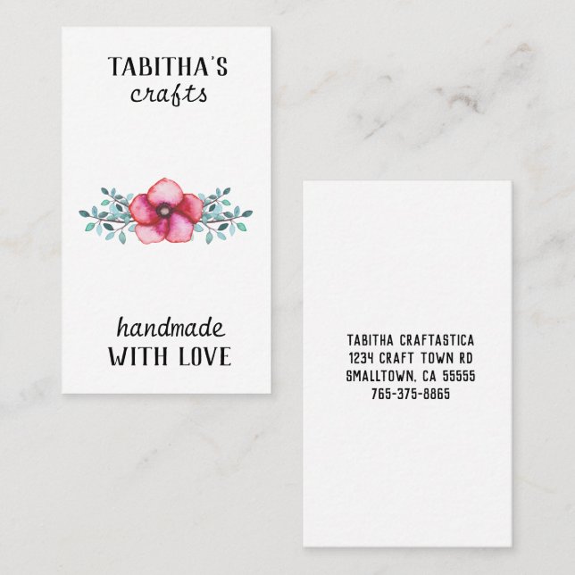 Simple Floral Watercolor Craft Business Card (Front/Back)