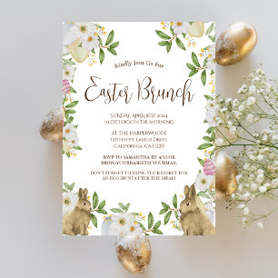 Simple floral watercolor easter brunch egg hunt invitation