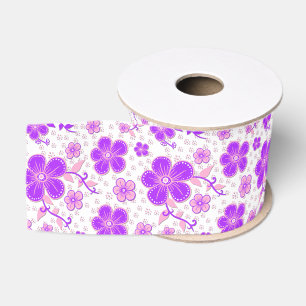 Simple Floral Watercolor Print Purple and Pink Grosgrain Ribbon