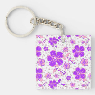 Simple Floral Watercolor Print Purple and Pink Key Ring