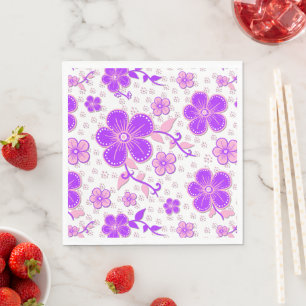 Simple Floral Watercolor Print Purple and Pink Napkin