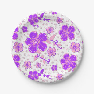 Simple Floral Watercolor Print Purple and Pink Paper Plate